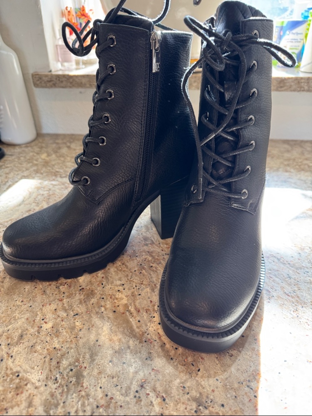 New York & Company Black Lace-Up Chunky Heel Ankle Boots